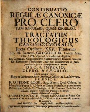 Continuatio Regulae Canonicae Pro Clero ...