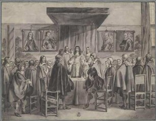 Saal mit zahlreichen versammelten Herren
