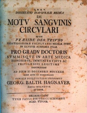 Diss. inaug. med. de motu sanguinis circulari