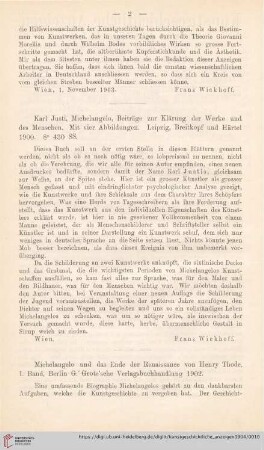 [Rezension von: Michelangelo und das Ende der Renaissance von Henry Thode, I. Band]
