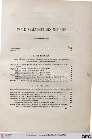 Table analytique des matières