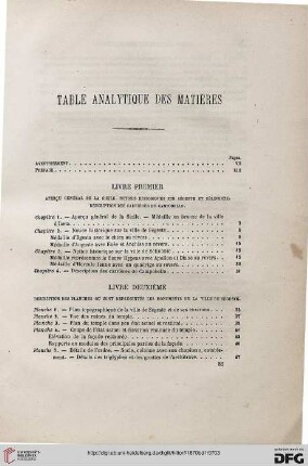 Table analytique des matières