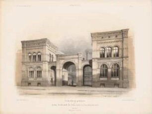 Verwaltungsgebäude der Fabrikation für Eisenbahnbedarf, Berlin: Perspektivische Ansicht (aus: Architektonisches Skizzenbuch, H. 101/1, 1870)