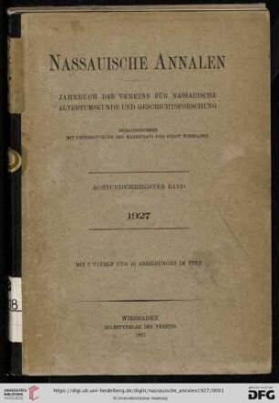 48: Nassauische Annalen: Jahrbuch des Vereins für Nassauische Altertumskunde und Geschichtsforschung
