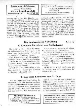 Die hamburgische Verfassung 2. Aus dem Korreferat von Dr. Heitmann 3. Aus dem Korreferat von Dr. Heyn
