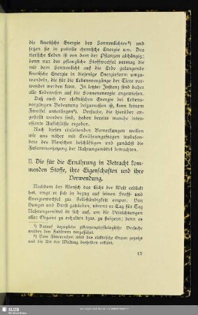 II. Die für die Ernährung in Betracht kommenden Stoffe, ihre Eigenschaften und ihre Verwendung