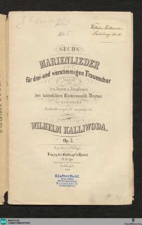 Sechs Marienlieder für drei- und vierstimmigen Frauenchor, op. 5