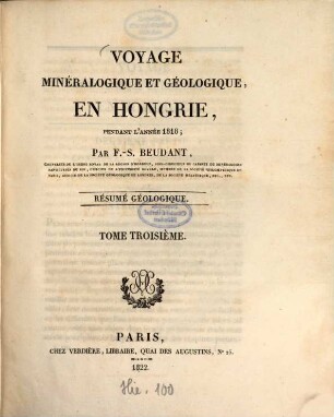 Voyage minéralogique et géologique en Hongrie : pendant l'année 1818. 3, Résumé géologique