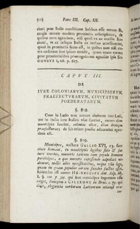Caput III. De iure coloniarum, municipiorum, praefecturarum, civitatum foederatarum.