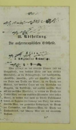 III. Abtheilung. Die außereuropäischen Erdtheile