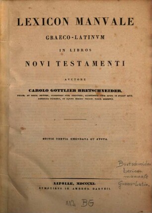 Lexicon manuale Graeco-Latinum in libros Novi Testamenti