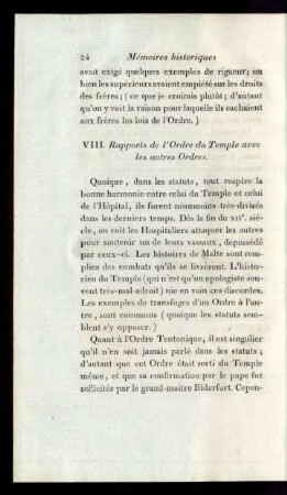 VIII. Rapports de l'Ordre du Temple avec les autres Ordres.
