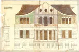 Billing, Hermann; Karlsruhe, Nördl. Hildapromenade 3/ Maximiliansstraße; Villa von Schwedler (Villa Billing) - Vorderfassade (Teilansicht; Schnitt; Detail)