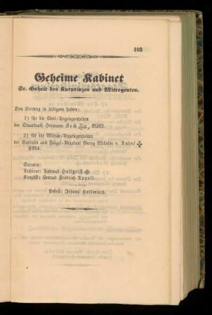 Geheime Kabinet Sr. Hoheit des Kurprinzen und Mitregenten.
