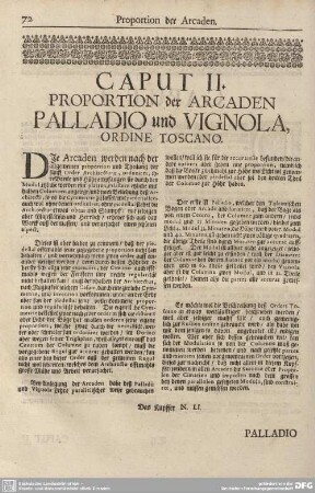 CAPUT II. PROPORTION der ARCADEN PALLADIO und VIGNOLA, ORDINE TOSCANO.