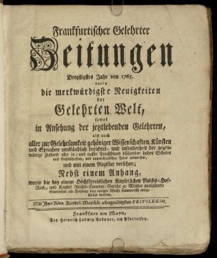 30: Frankfurtischer gelehrter Zeitungen Dreyßigstes Jahr