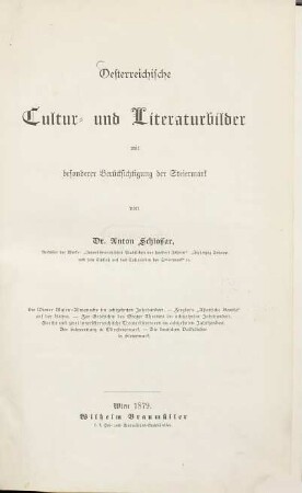 Österreichische Cultur- und Literaturbilder : mit besonderer Berücksichtigung der Steiermark