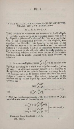 On the motion of a liquid elliptic cylinder under its own attraction.
