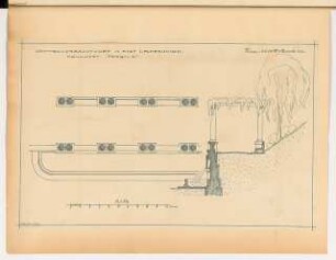 Laufbrunnen Monatskonkurrenz 1922: Grundriss, Längsschnitt 1:50; Maßstabsleiste