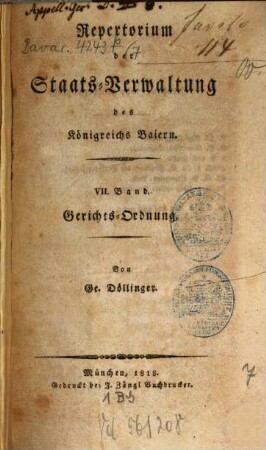 Repertorium der Staats-Verwaltung des Königreichs Baiern, 7. Gerichts-Ordnung