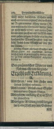 Bergmännischer Wörter und Redens-Arten kürtzliche Erzehl- un[n] Erklärung