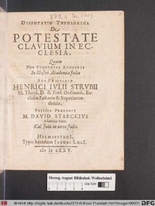 Disputatio Theologica De Potestate Clavium In Ecclesia