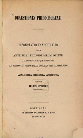 Quaestiones Philochoreae : Dissertatio inauguralis
