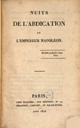 Nuits de l'abdication de l'empereur Napoléon