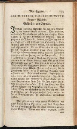Zweeter Abschnitt, Geschichte von Egypten.
