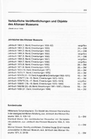 Verkäufliche Veröffentlichungen und Objekte des Altonaer Museums