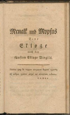 Menalk und Mopsus Eine Elogie nch der fünften Ekloge Virgils