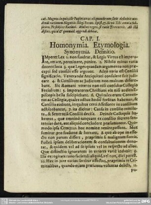 Cap. I. Homonymia. Etymologia. Synonymia. Definitio
