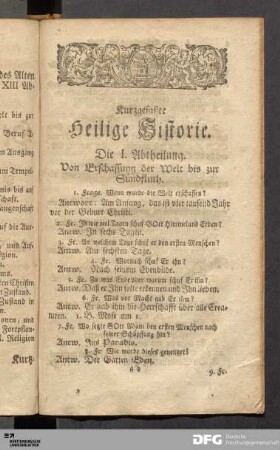 Die I. Abtheilung. Von Erschaffung der Welt bis zur Sündfluth.
