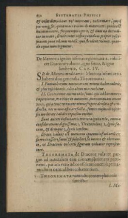 De Meteoris ignitis infimae regionis aeris, videlicet Dracone volante, igne fatuo, & igne lambente, Cap. IV.