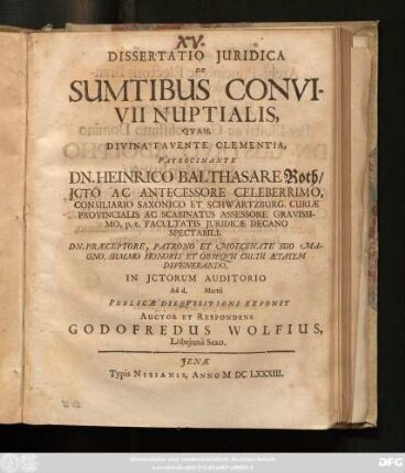 Dissertatio Iuridica De Sumtibus Convivii Nuptialis