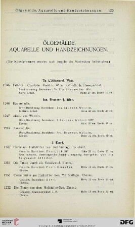 Ölgemälde, Aquarelle und Handzeichnungen (Nr. 1245-1290)