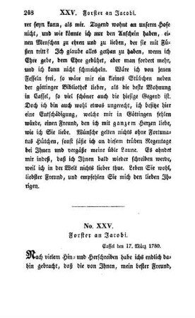 No. XXV. Forster an Jacobi