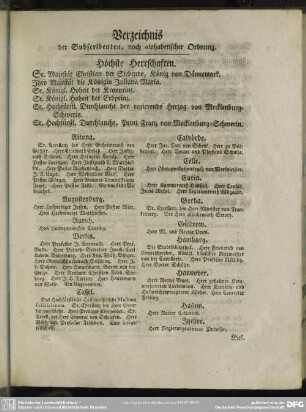 Verzeichnis der Subscribenten, nach alphabetischer Ordnung