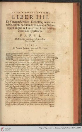 Pars I: De Urbium Veterum vestigiis adhuc superstitibus