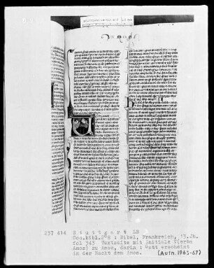 Bibel — Initiale V (erba Amos), darin erscheint Gott dem Propheten in der Nacht, Folio 343recto