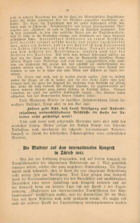 Die Maifeier auf dem internationalen Kongreß in Zürich 1893.