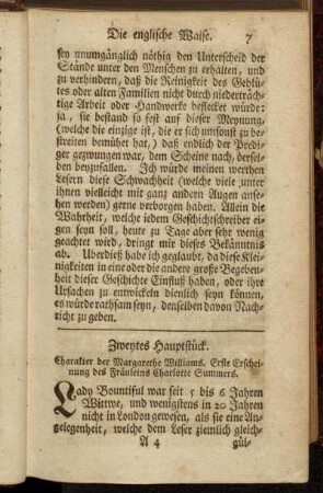 Zweytes Hauptstück. Charakter der Magarethe Williams. Erste Erscheinung des Fräuleins Charlotte Summers.