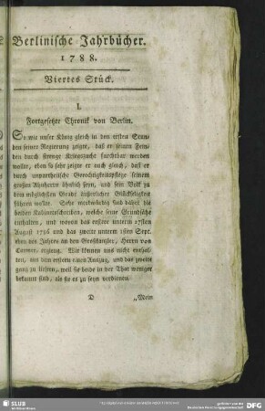 I. Fortgesetzte Chronik von Berlin