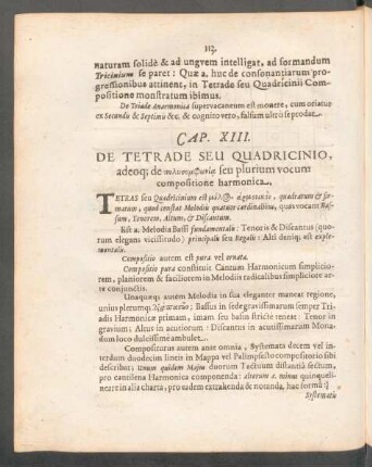 Cap. XIII. - De Tetrade Seu Quadricinio, adeoq; seu plurium vocum compositione harmonica