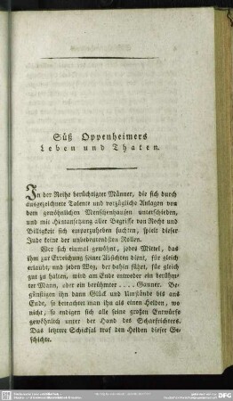 Süß Oppenheimers Leben und Thaten