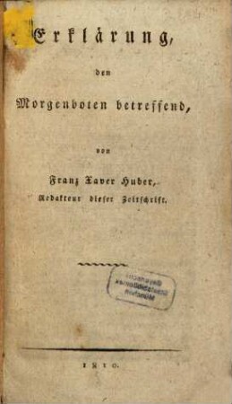 Erklärung, den Morgenboten betreffend