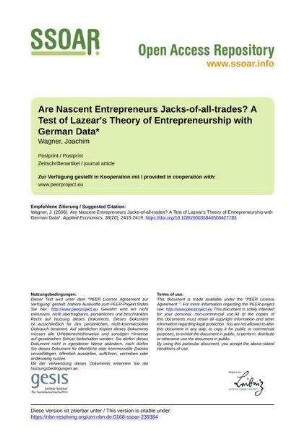 Are Nascent Entrepreneurs Jacks-of-all-trades? A Test of Lazear's Theory of Entrepreneurship with German Data*