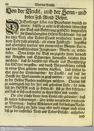 Von der Beicht, und der Sonn- und hohen Fest-Abend Vesper