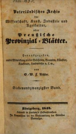 Vaterländisches Archiv für Wissenschaft, Kunst, Industrie und Agrikultur oder Preußische Provinzial-Blätter, 27. 1842