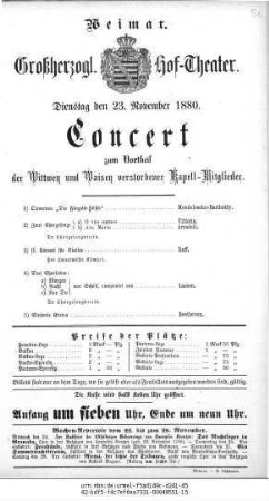 Concert zum Vortheil der Wittwen und Waisen verstorbener Kapell-Mitglieder